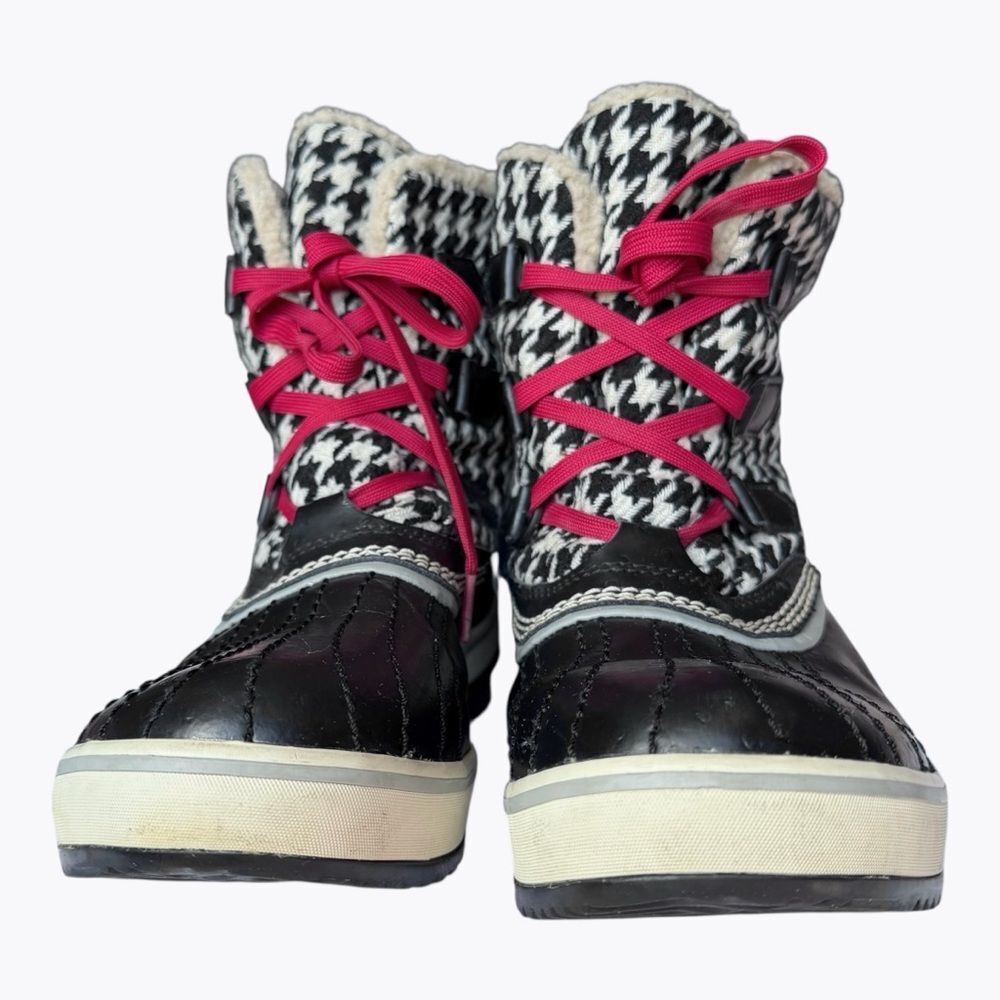 Sorel Tofino Houndstooth Waterproof Snow Boots Women 9 Black White Red Lace - Picture 4 of 10